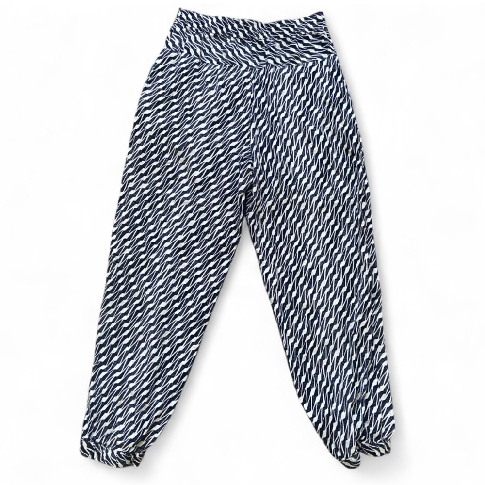 Anthropologie Printed Jogger Pants Size 2 Cream Black Linen Viscose Casual Boho - Picture 4 of 6